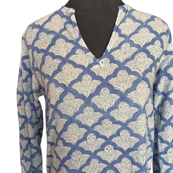 Robert Roller Rabbit XS Cotton Blue & White Printed Tunic Top With 3/4 Sleeves & - Picture 3 of 7